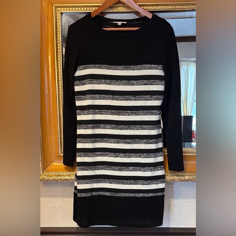 Sandra Darren Black & White Striped Sweater Dress - Size M